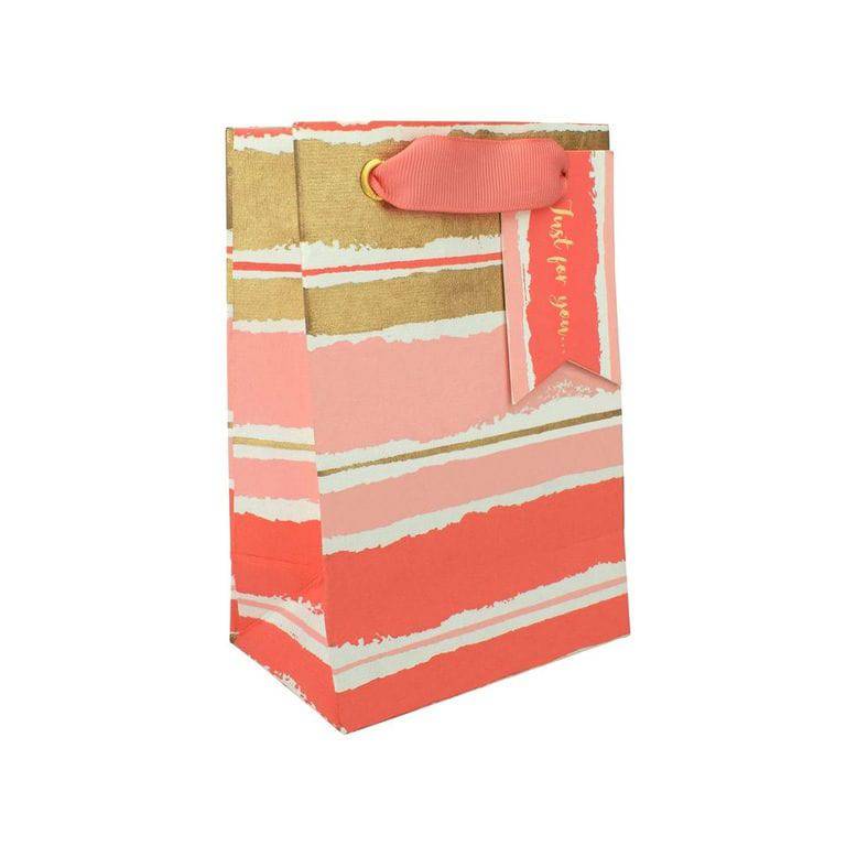 Pink painterly small gift bag from Love Vivid with floral design and handles, ideal for gift packaging.